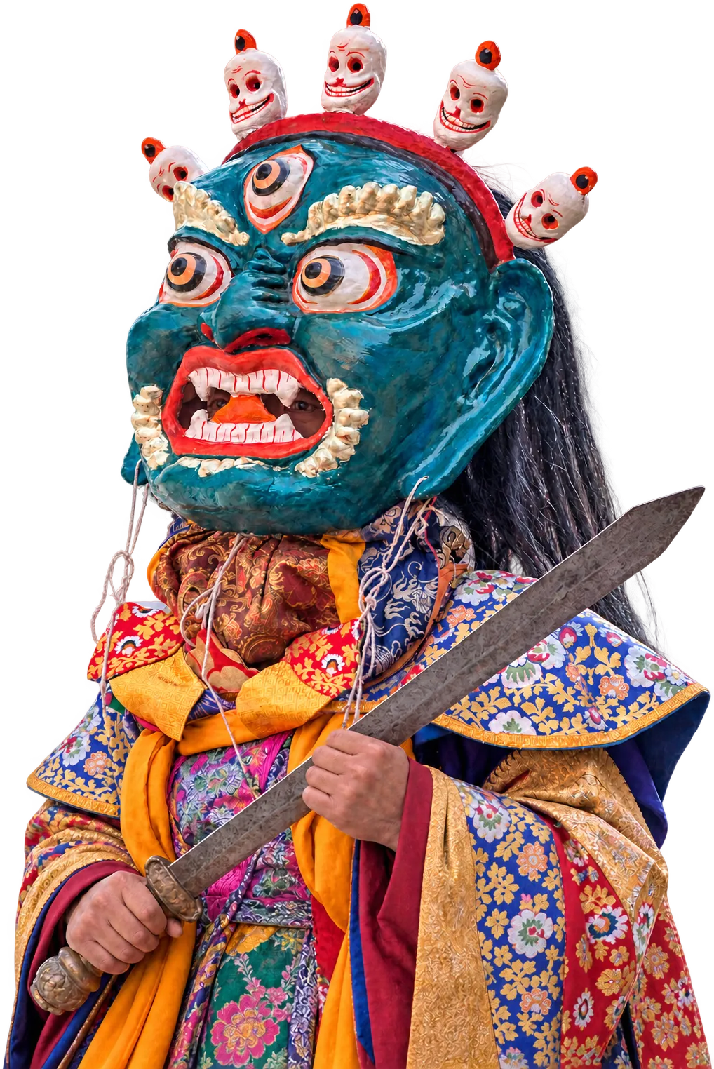 A Cham dancer in a blue wrathful mask