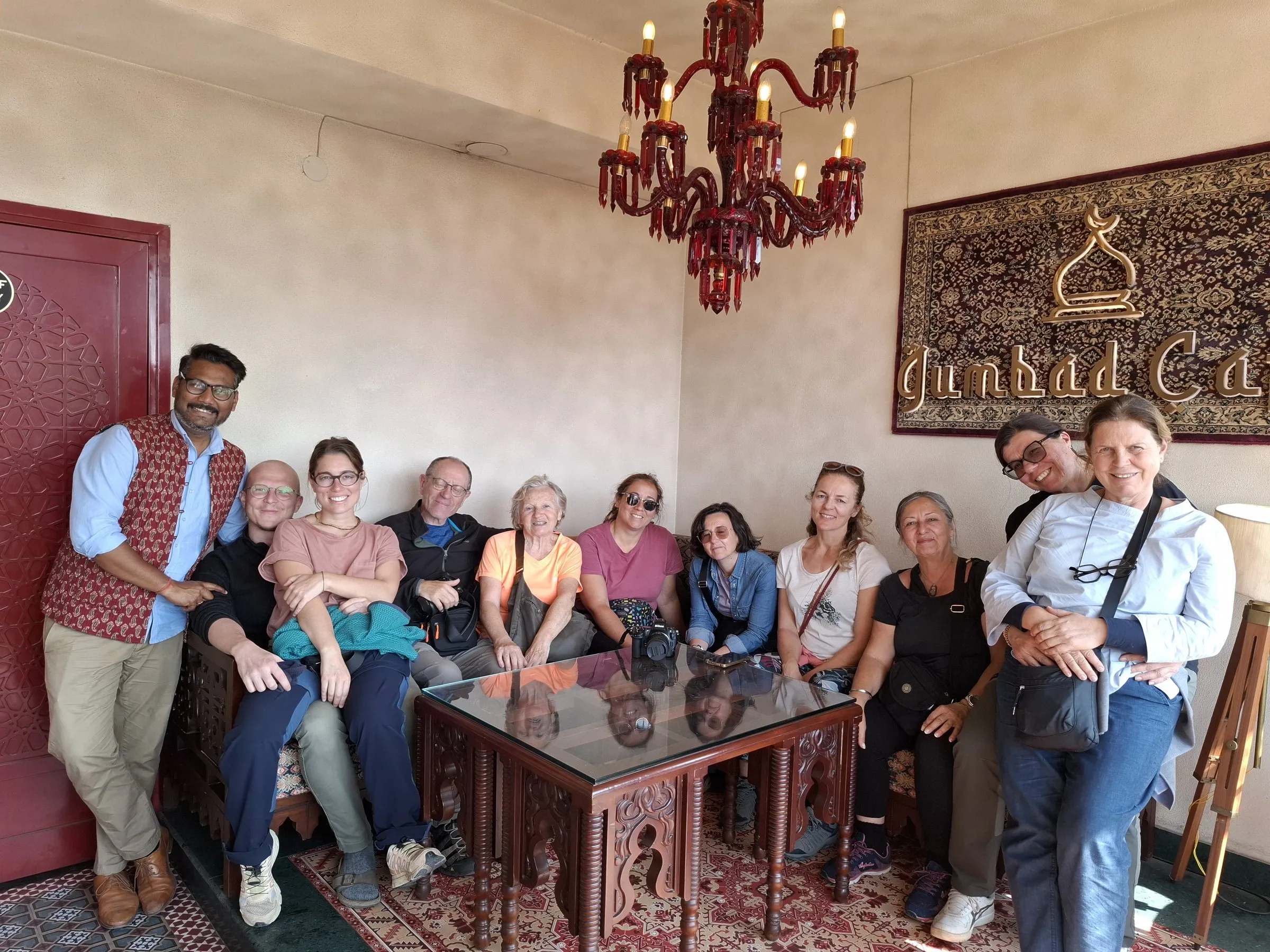 A group of travellers in a haveli restaurant