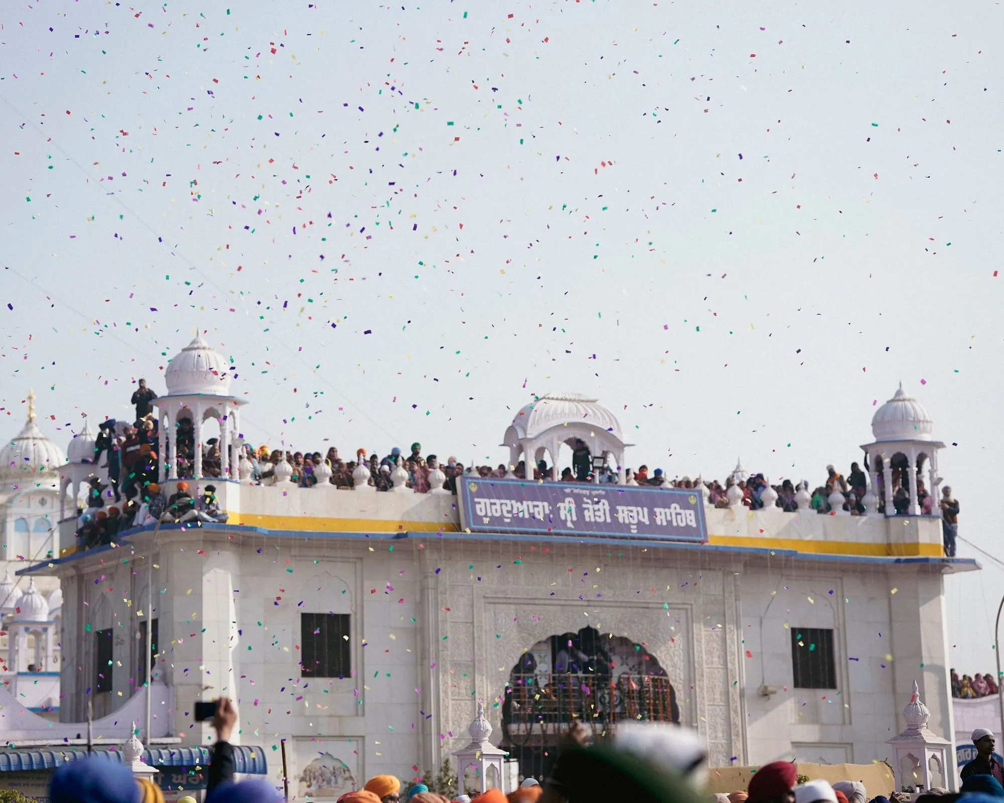 Flower petals thrown over a gurudwara gathering