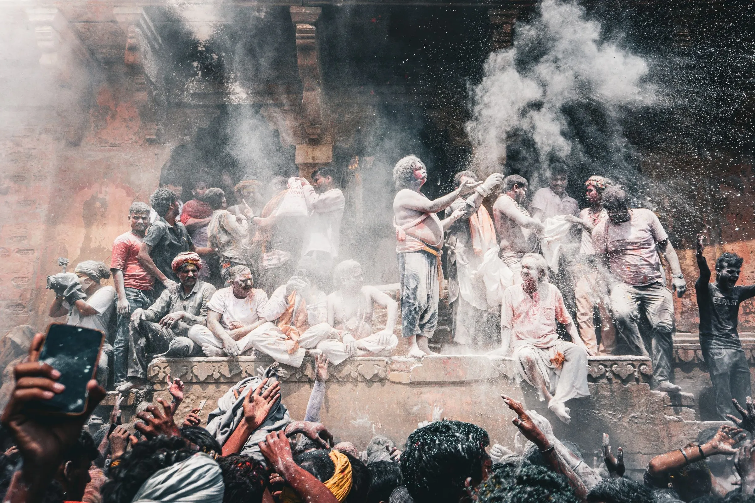 Clouds of colour over a Holi crowd