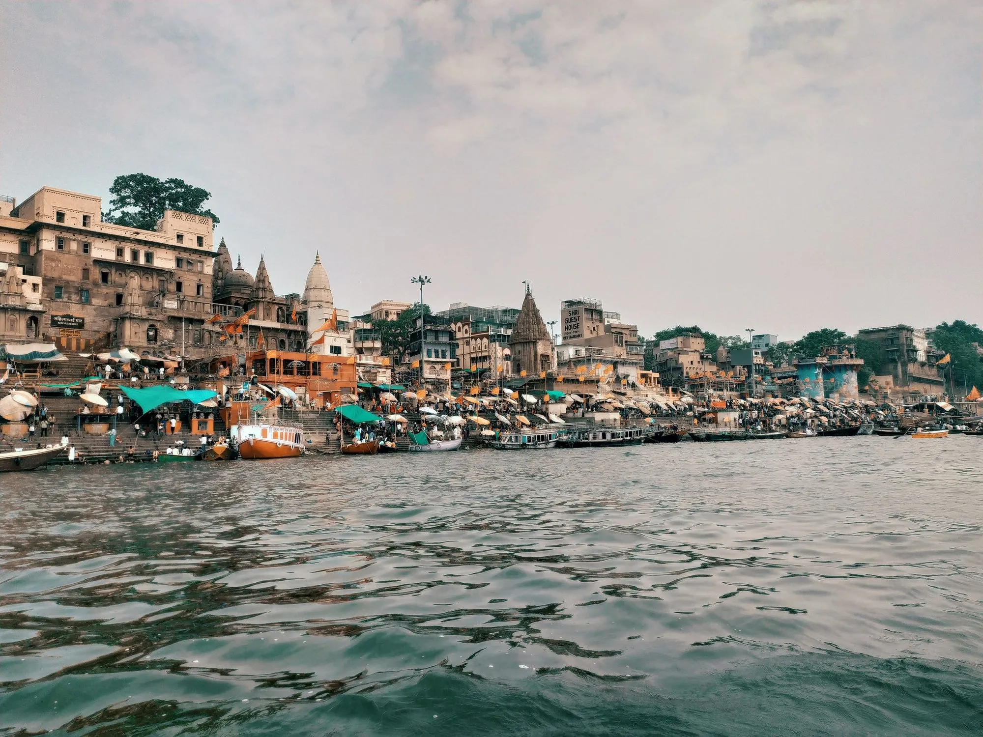 The ghats of Varanasi from the river