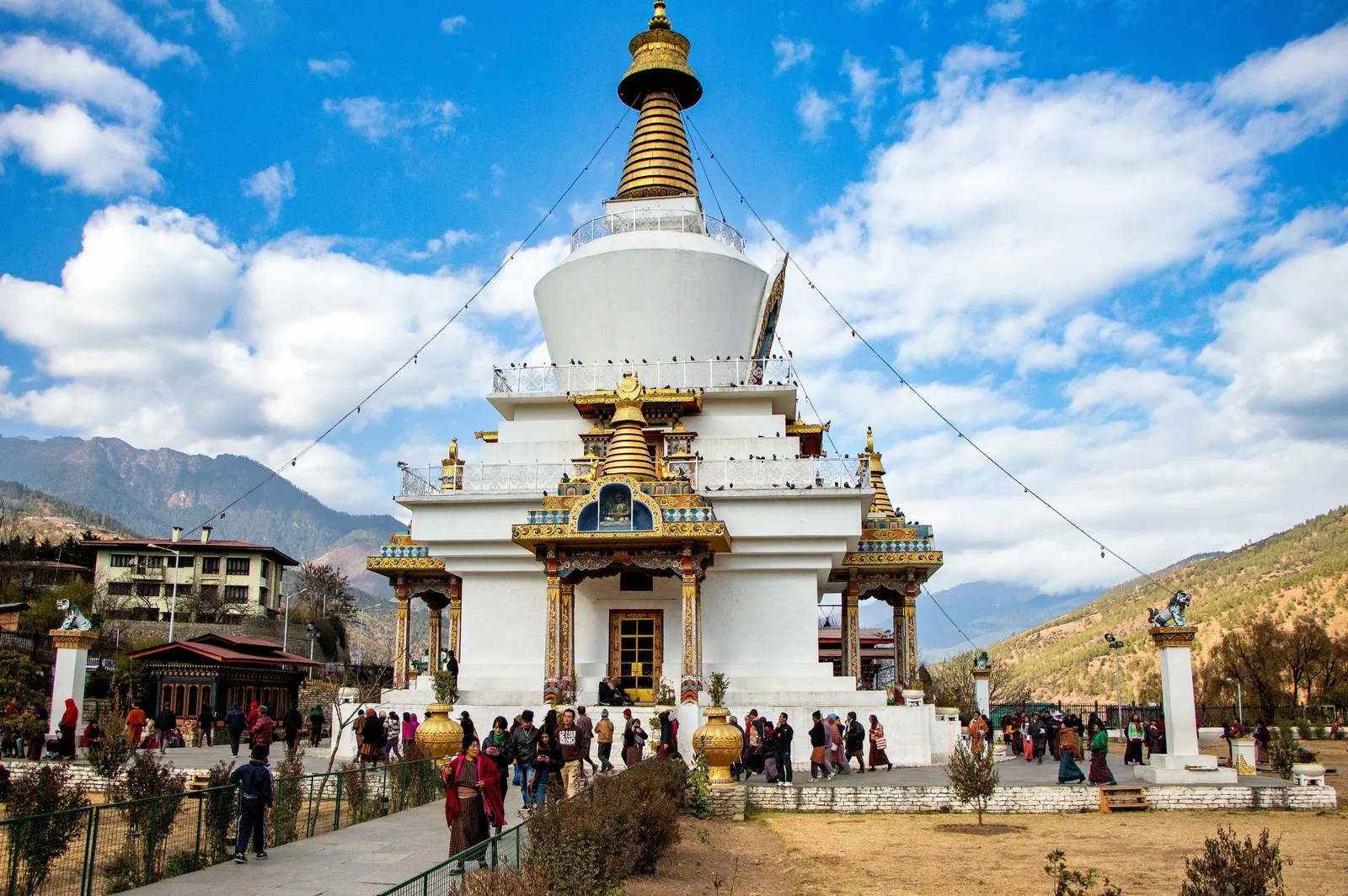 The Memorial Chorten in Thimphu, people walking around it