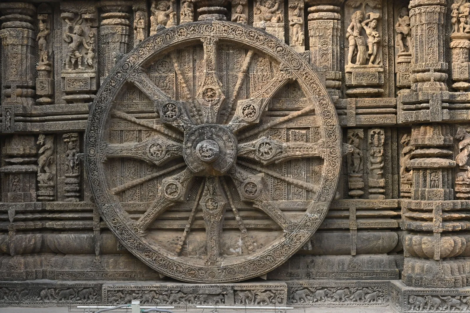 One of the carved stone wheels of the Sun Temple at Konark