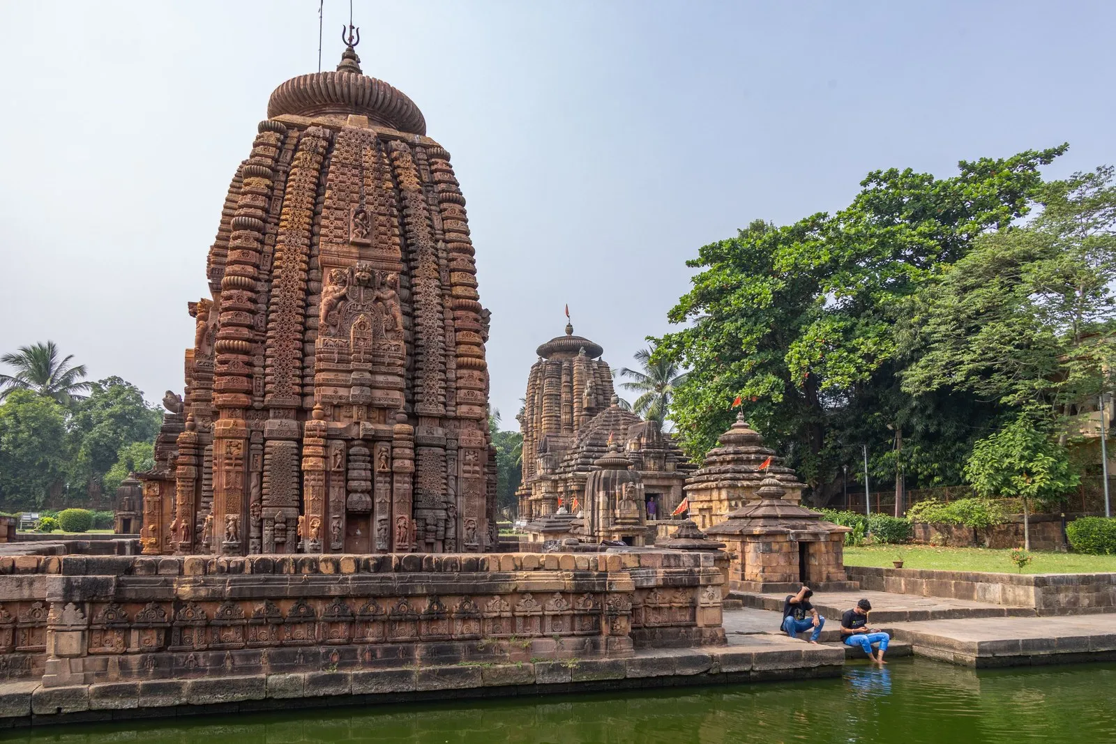 Temples of the Mukteswara group beside their tank in Bhubaneswar