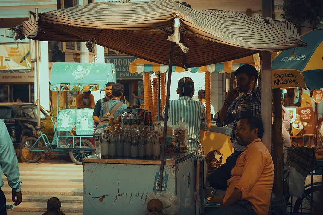 A busy shop front in an Old Delhi lane