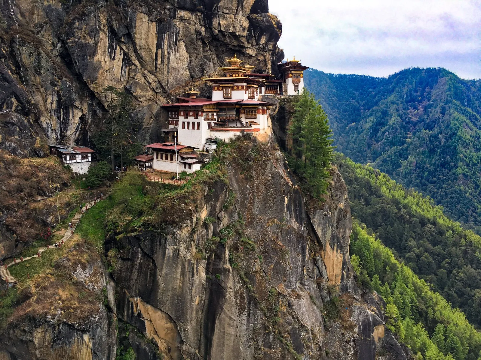 The Tiger’s Nest monastery on its cliff above the Paro valley, seen from the trail