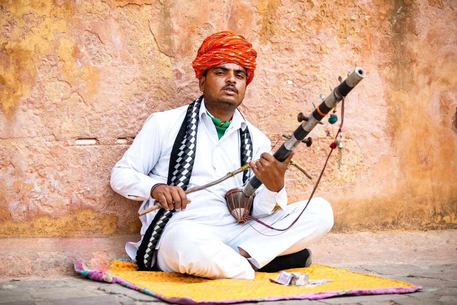 A Rajasthani musician playing the ravanhatha, the bowed folk fiddle of Rajasthan