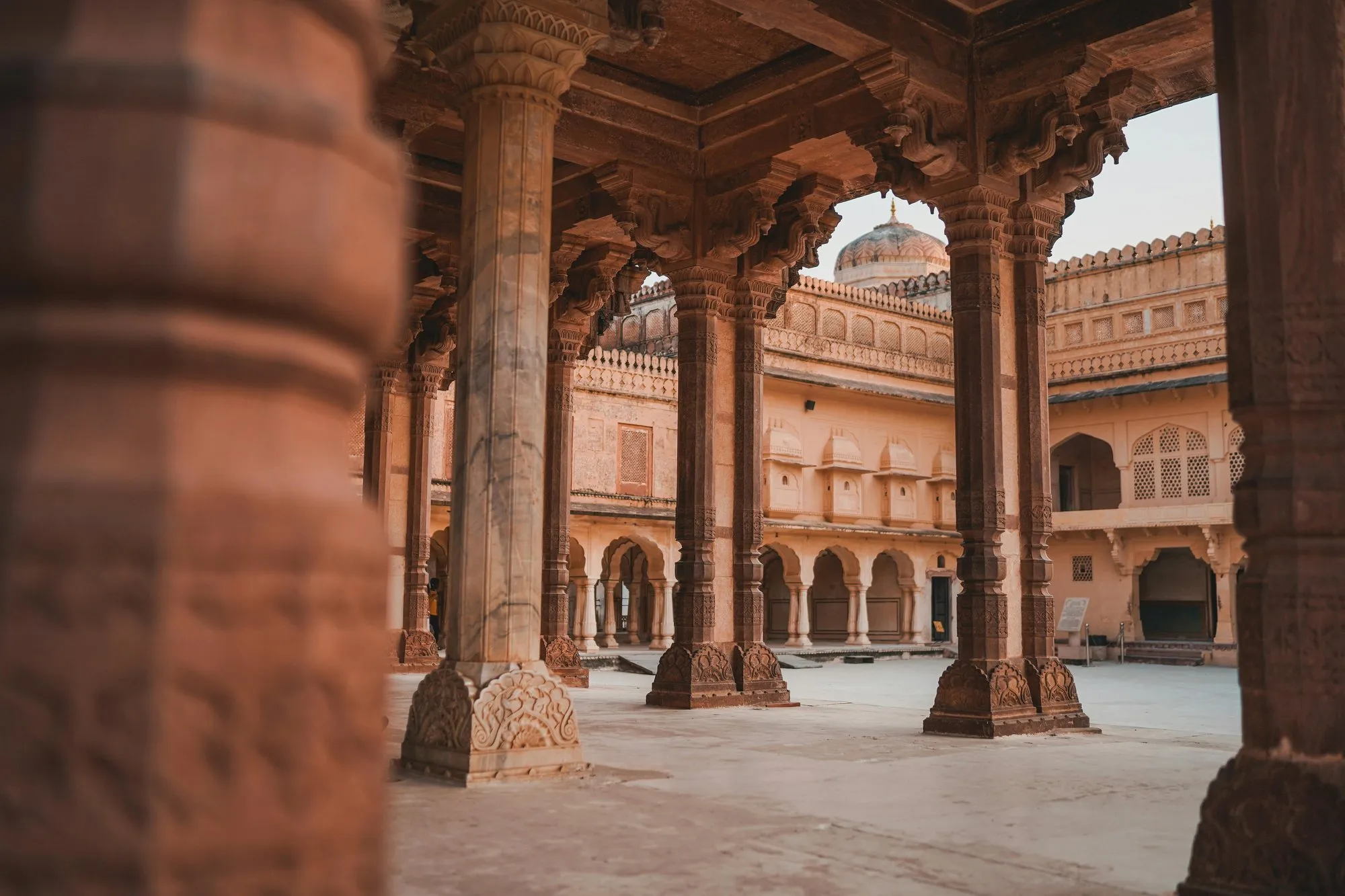 A carved sandstone palace courtyard