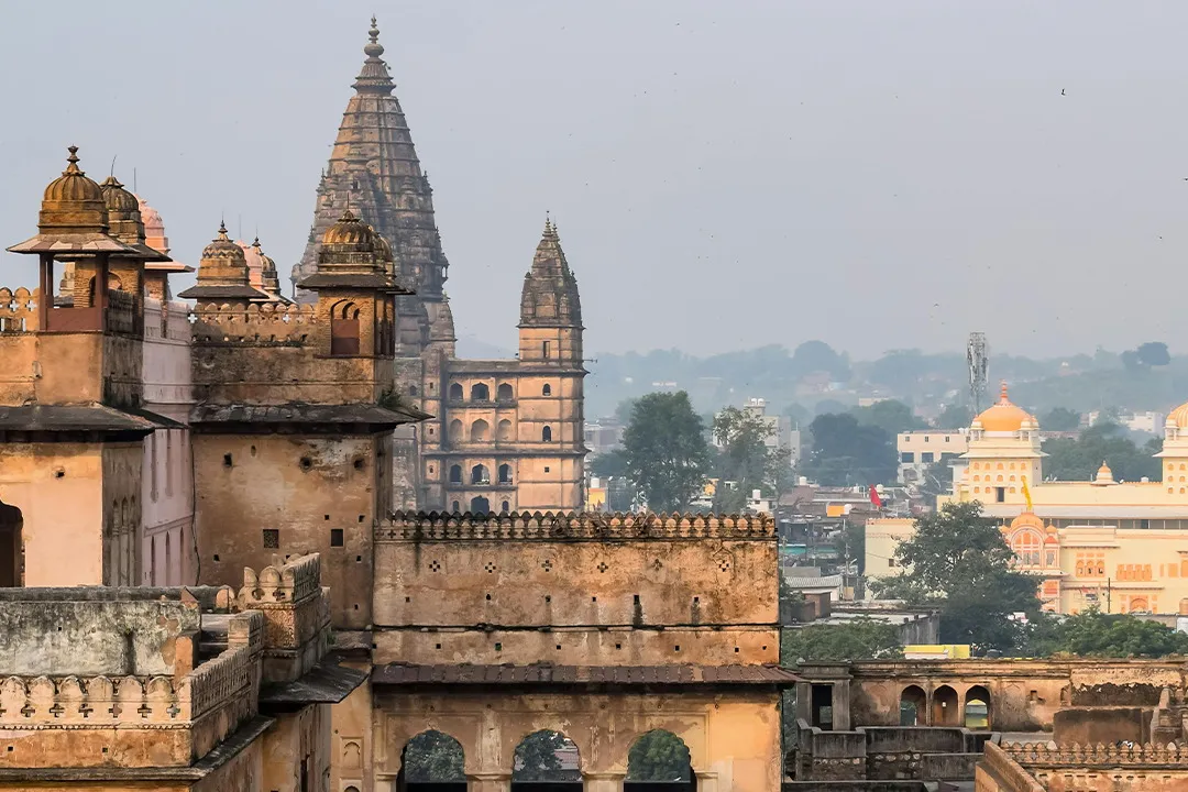 The spires of Orchha above the town