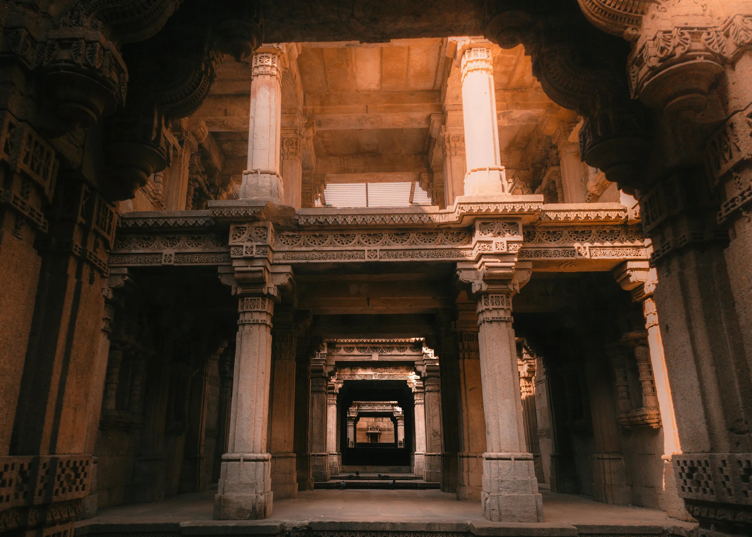 The carved galleries of a Gujarat stepwell