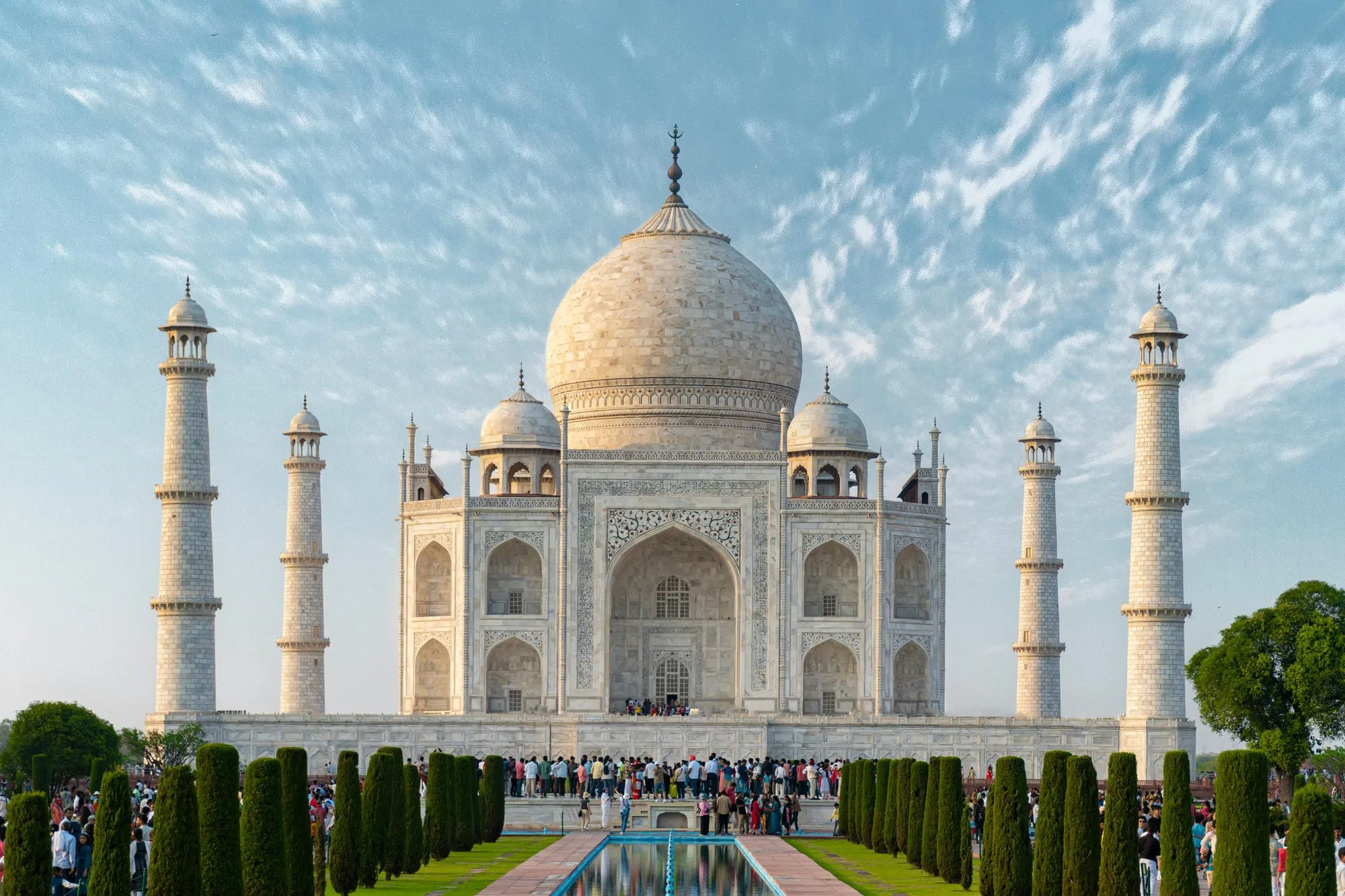 The Taj Mahal beyond its long reflecting pool