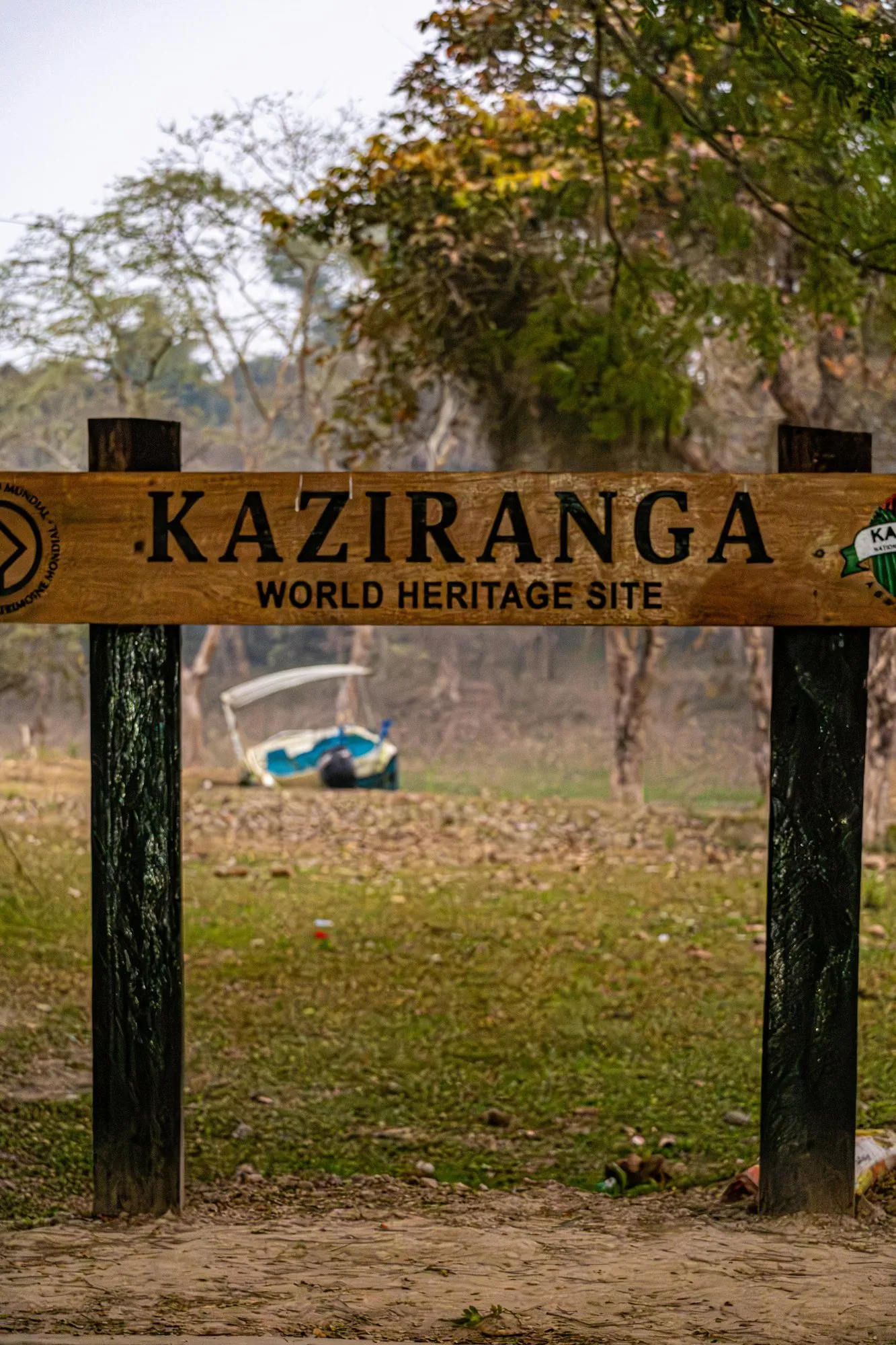 The wooden Kaziranga World Heritage Site sign
