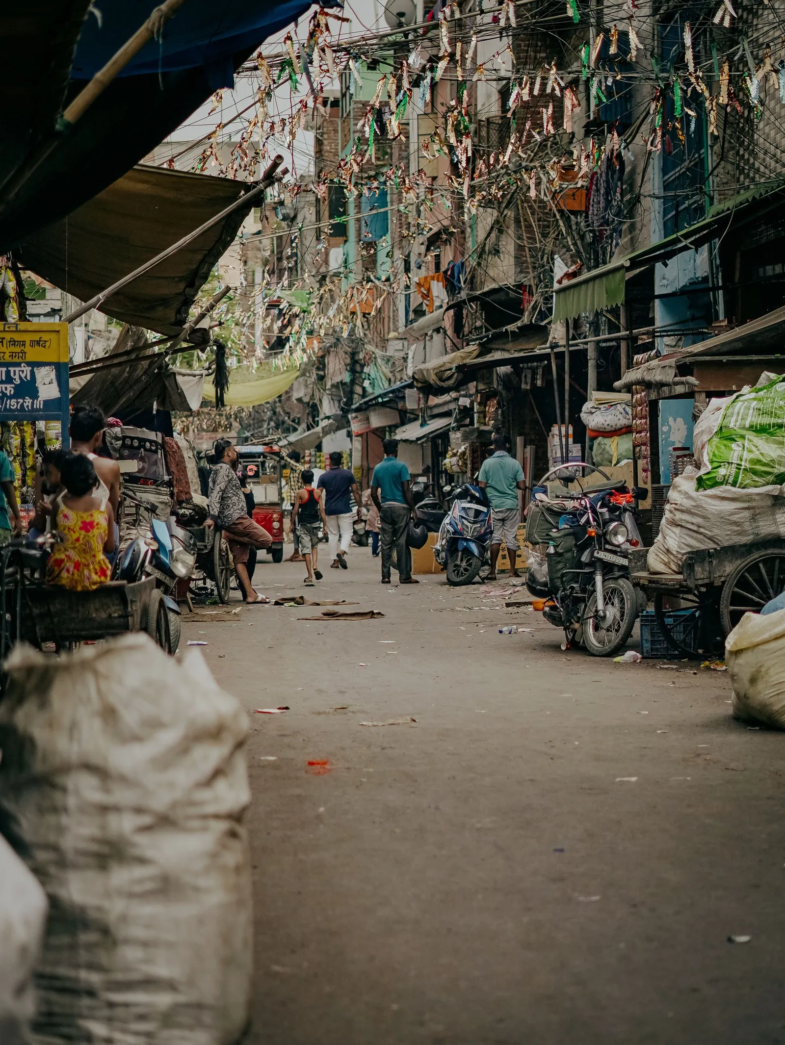 The crowded market street of Chandni Chowk, Old Delhi