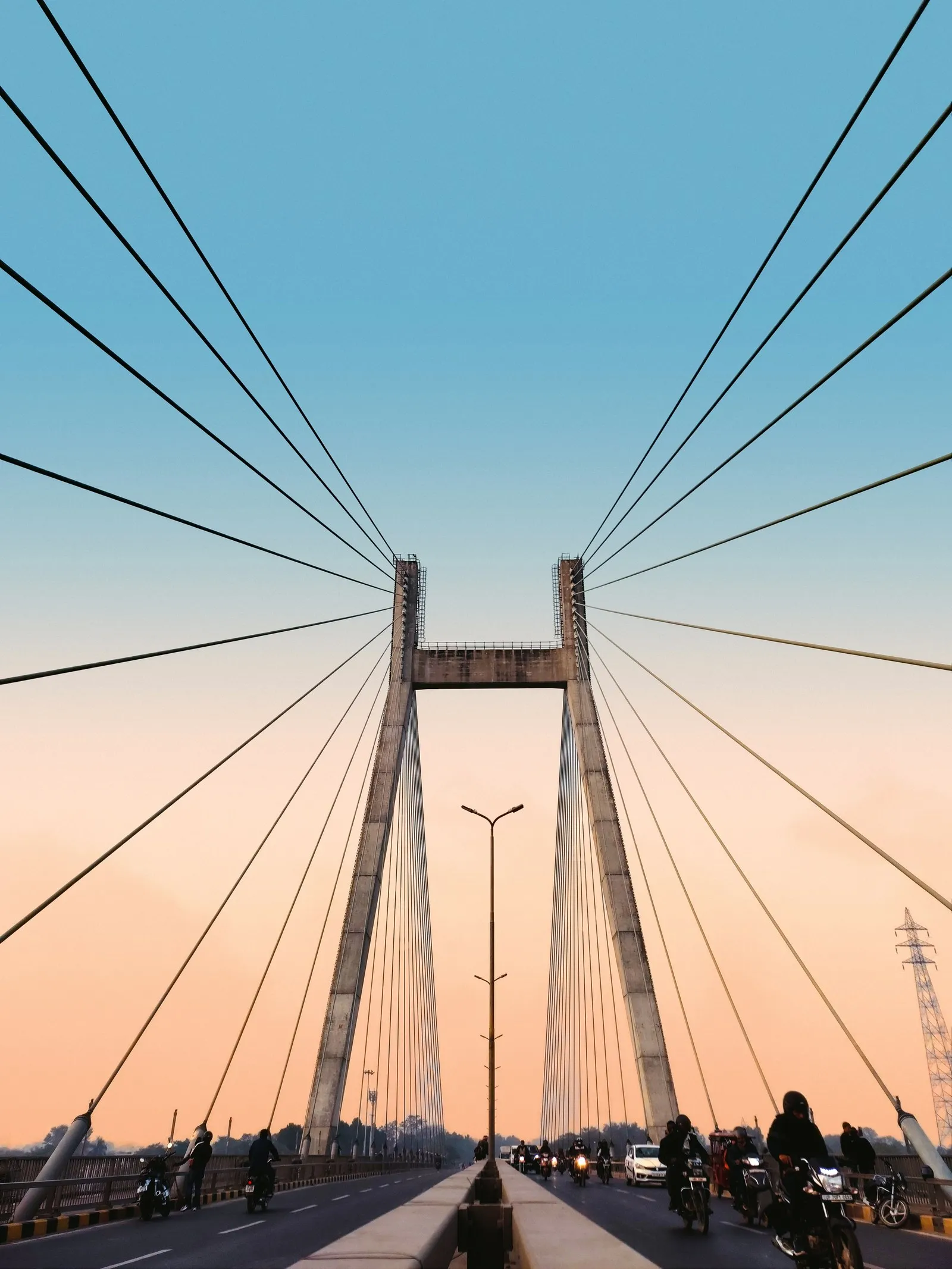 The New Yamuna Bridge at Prayagraj against the dawn sky
