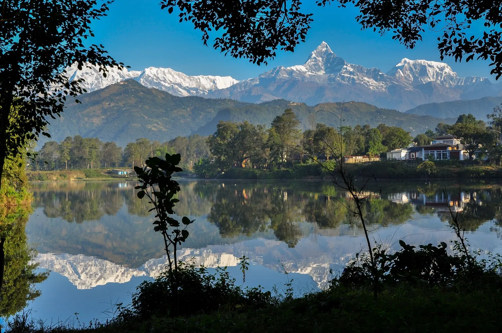 Machhapuchhre and the Annapurnas reflected in Phewa Lake, Pokhara
