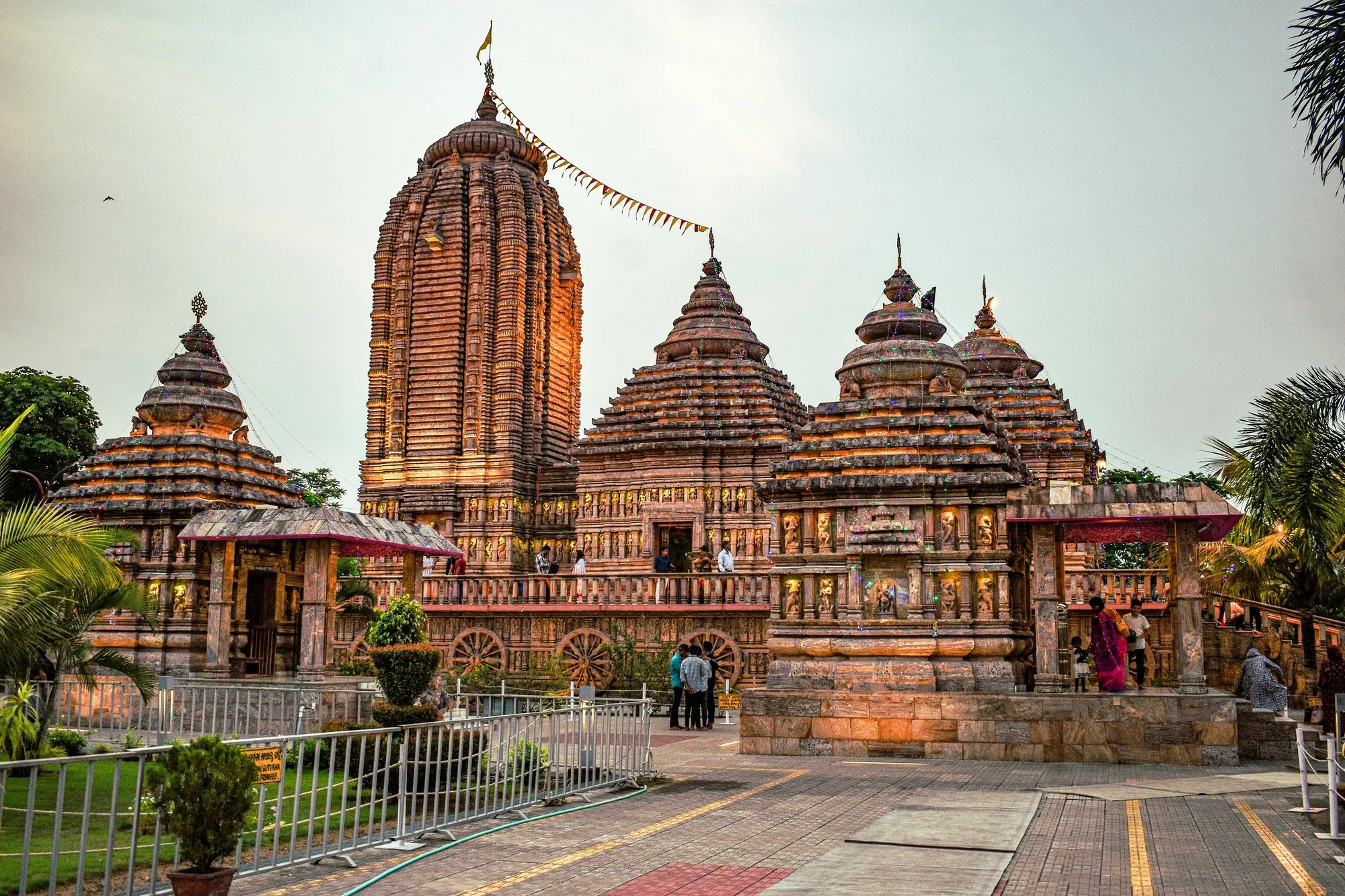 A temple of tall carved spires and its courtyard