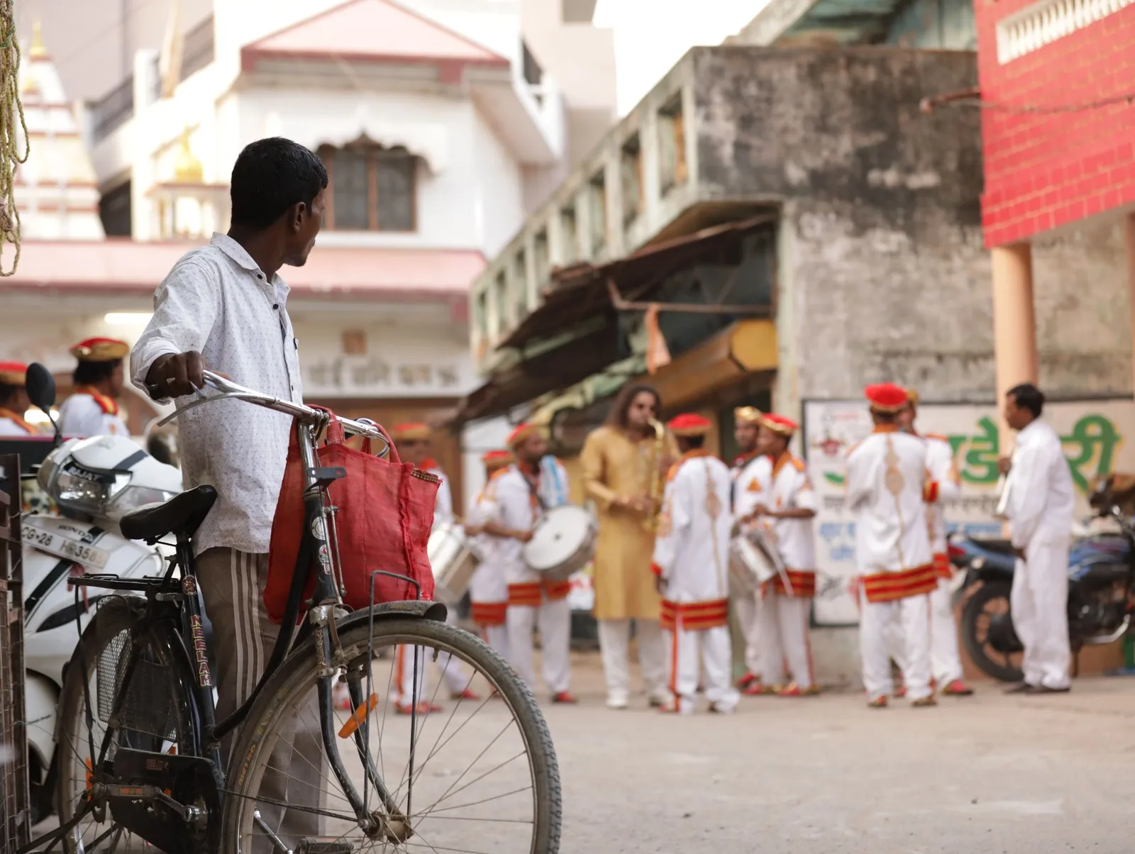 A street band of drummers in Lormi, Chhattisgarh