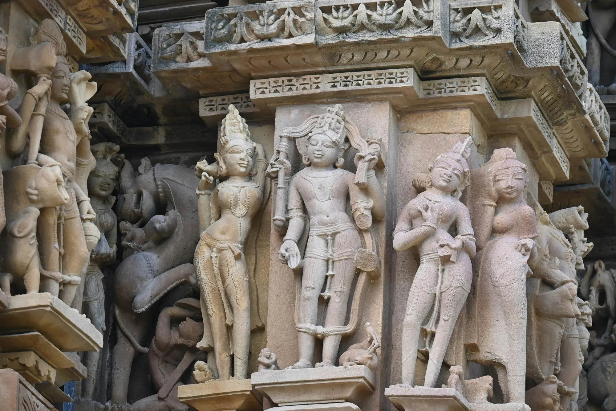 Carved figures on a Khajuraho temple wall