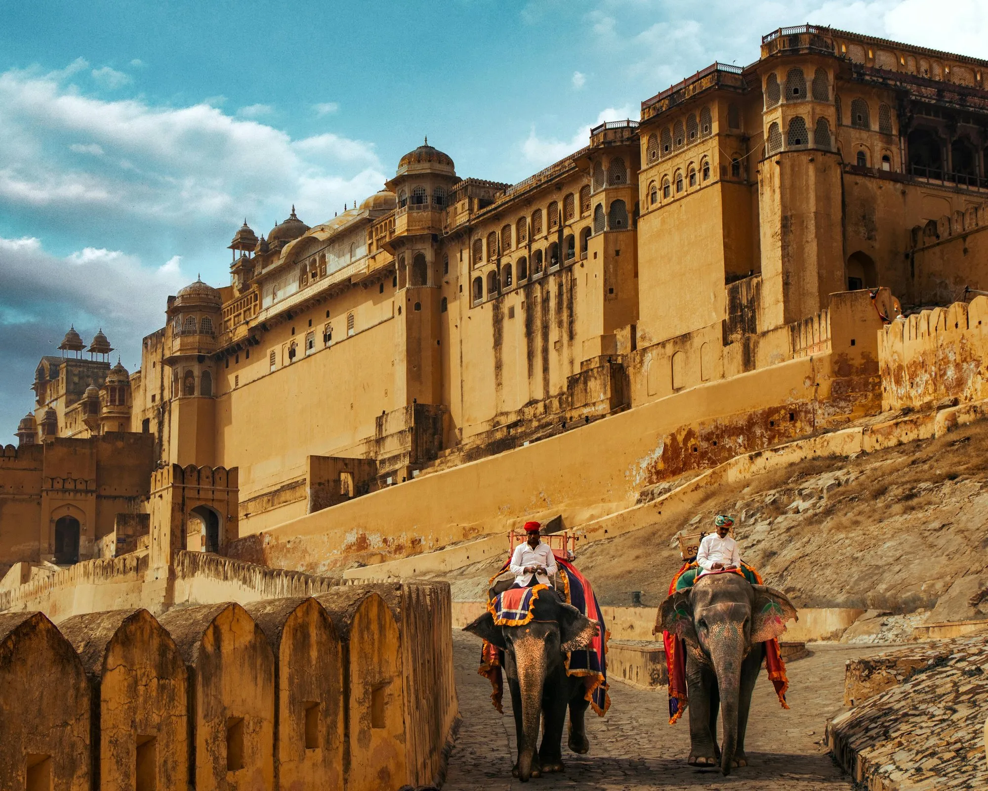 Painted elephants climbing to Amber Fort