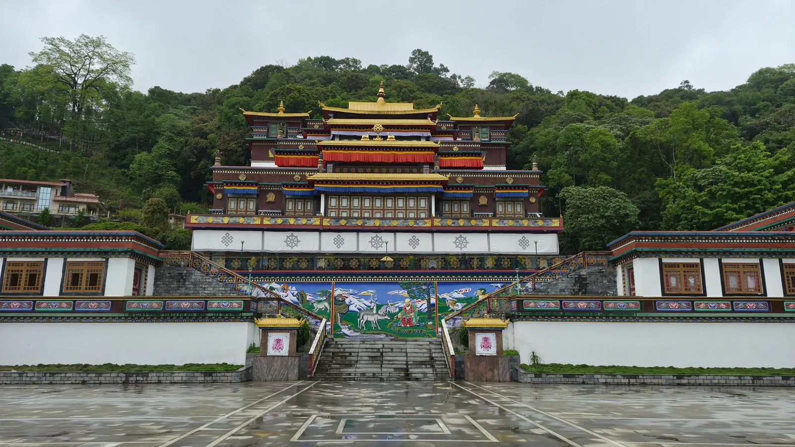 The main temple of Rumtek Monastery above its courtyard, near Gangtok