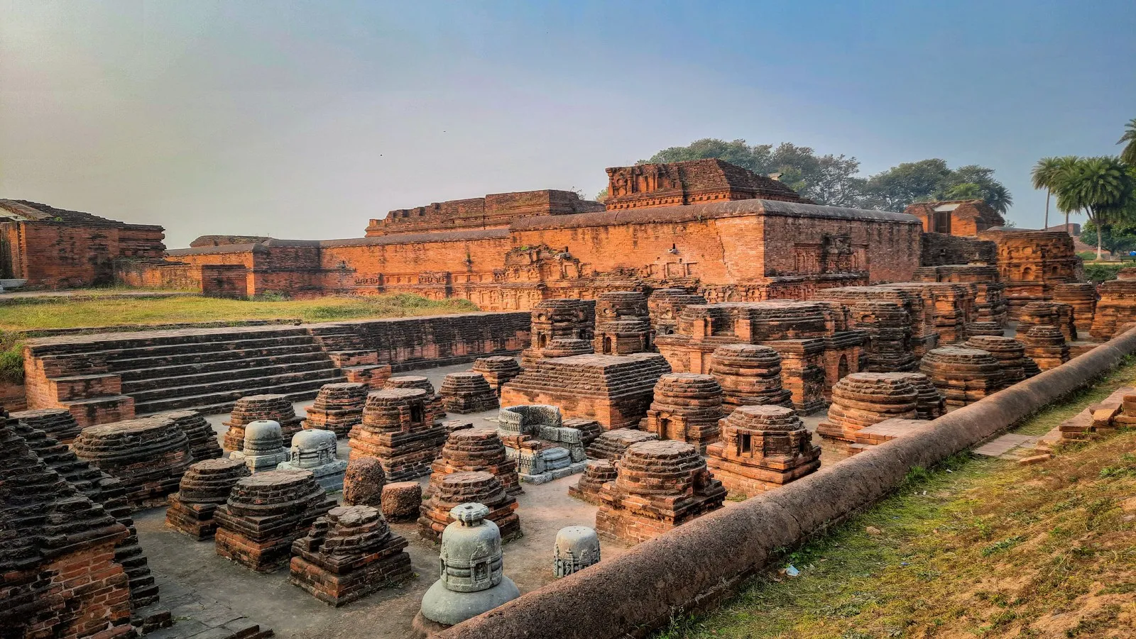 Brick votive stupas below the great stupa at the ruins of Nalanda