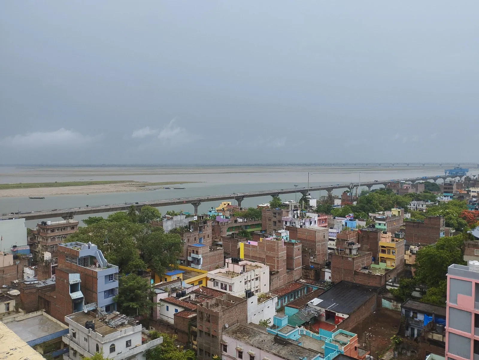 Patna and the Mahatma Gandhi Setu across the Ganga, from above