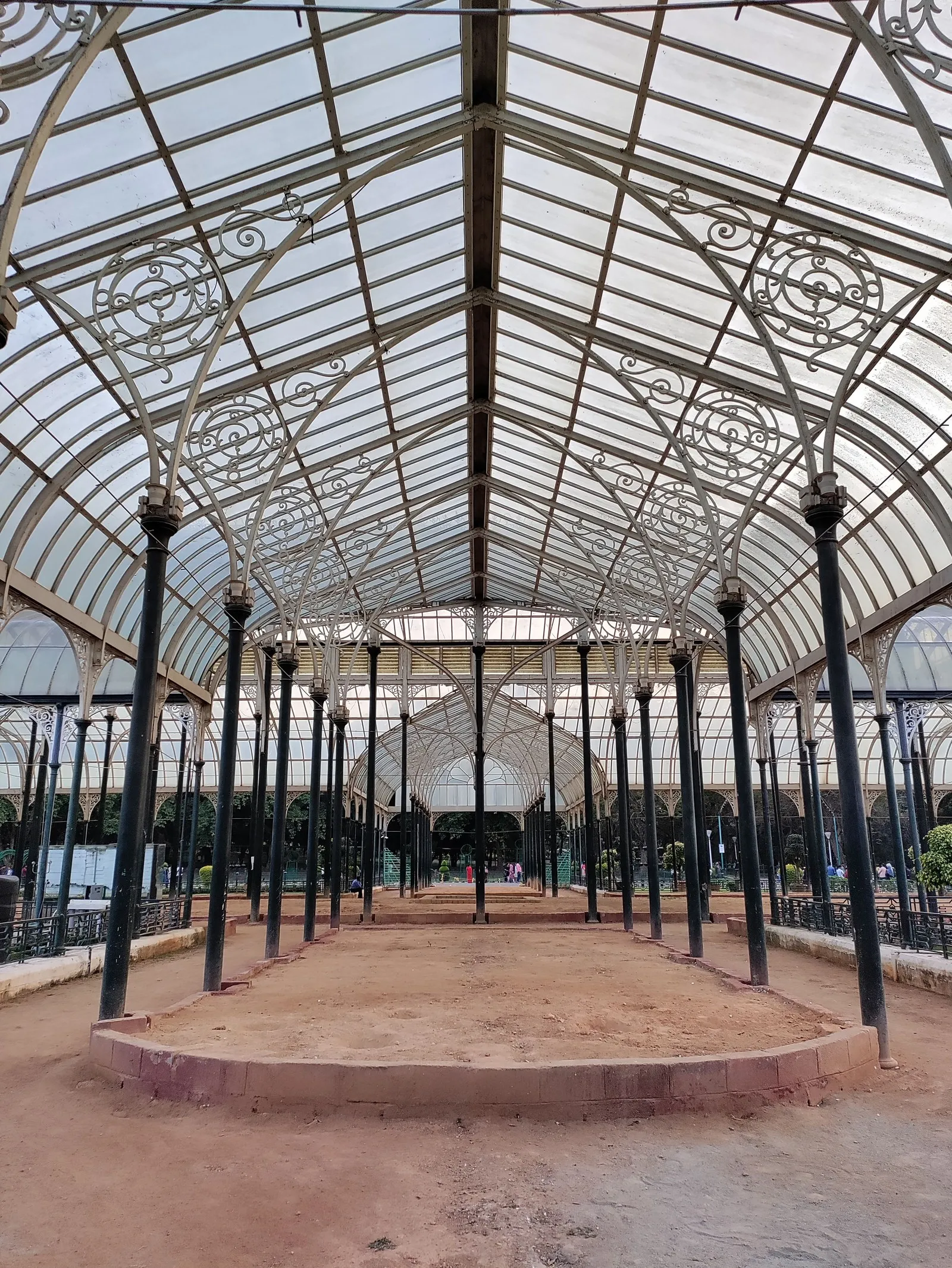 The iron pillars of the glasshouse at Lalbagh, Bengaluru