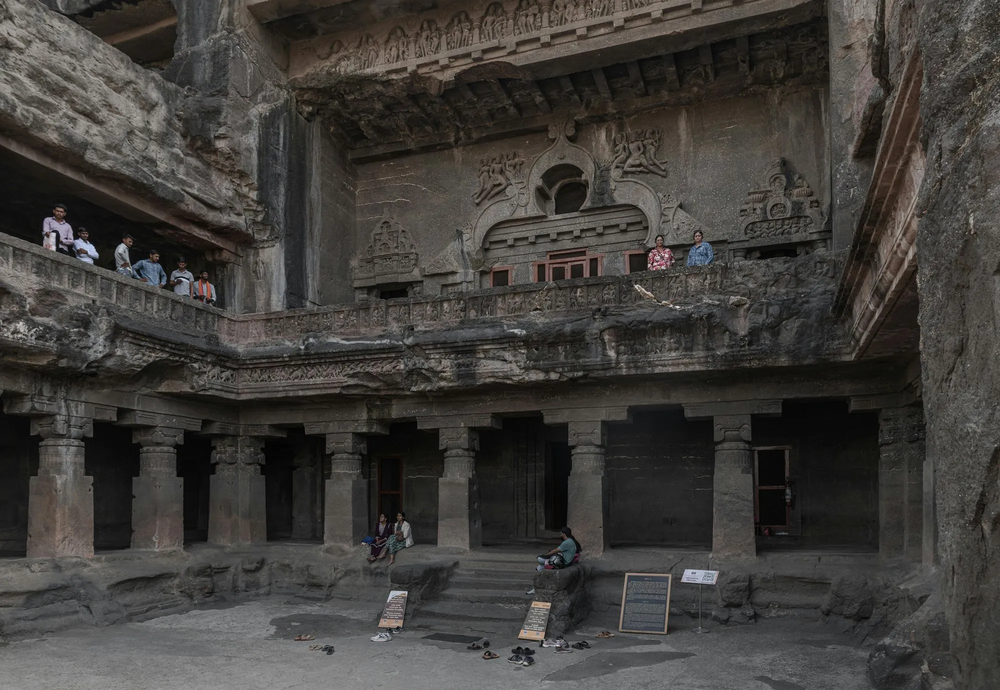 The courtyard of a rock-cut cave temple