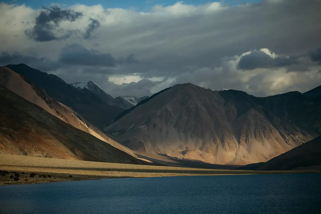 Pangong Tso under a bank of cloud