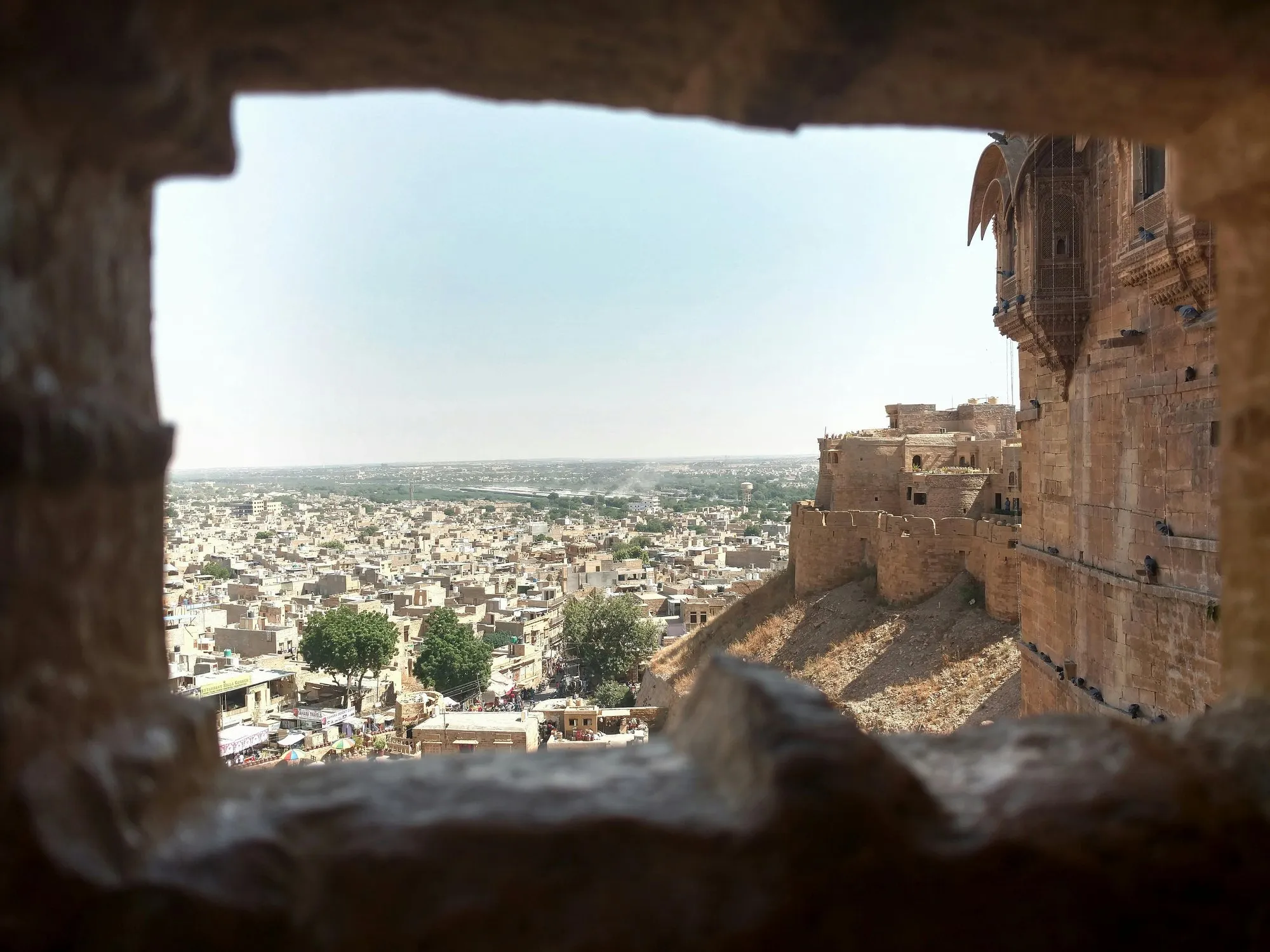 Jaisalmer seen through a window in the fort wall
