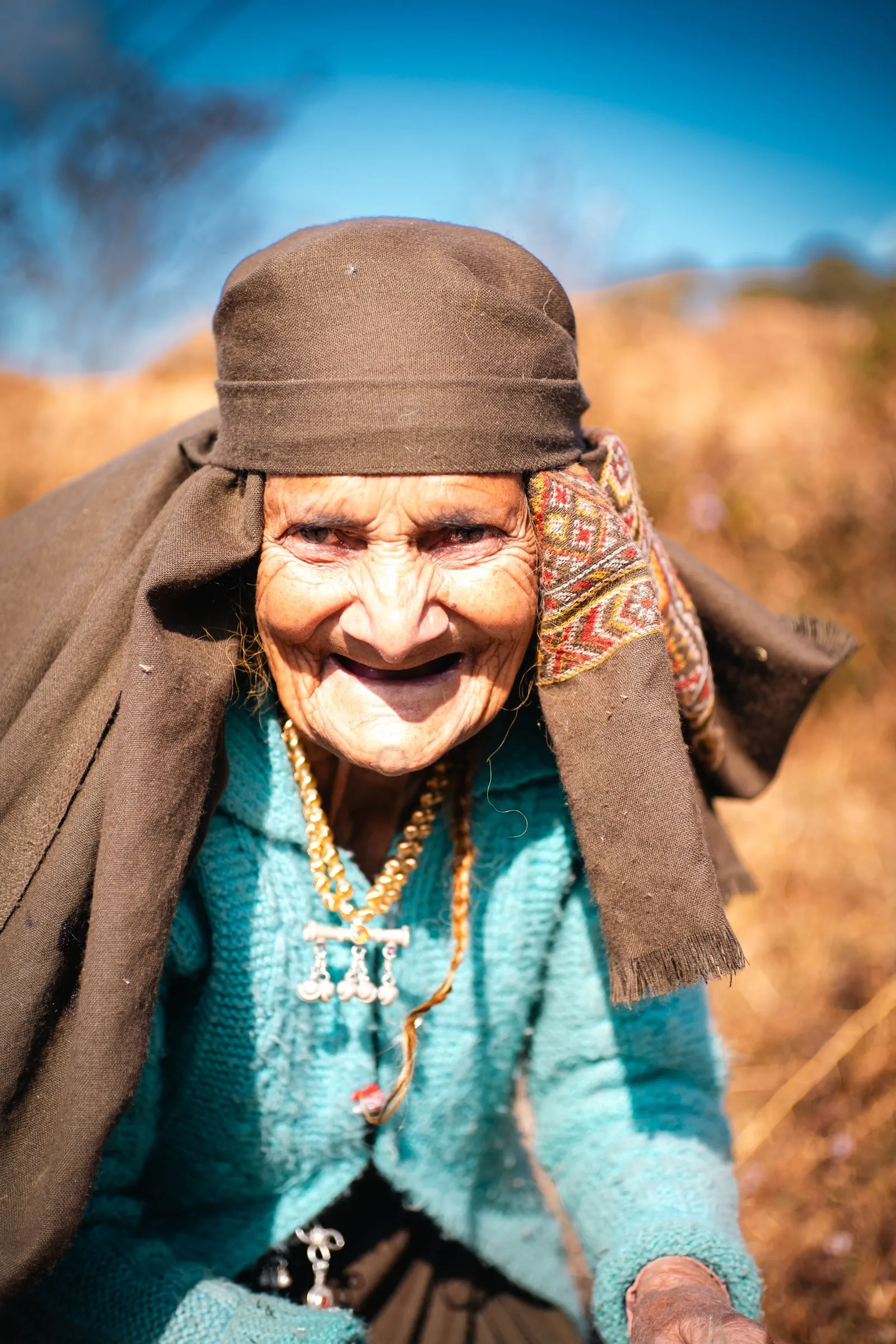 An elderly woman in traditional Himachali dress, Dharamshala